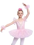 Freebily Vestido De Princesa De Danza De Ballet para Niñas Leotardo Sin Mangas Lentejuelas Vestido De Tutú con Diadema Y Puños Disfraz Bailarina Rosa 5-6 años