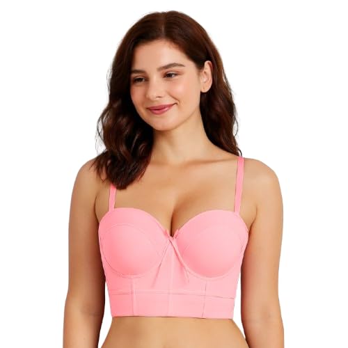 Image of Fashiol Women's Lightly Padded Wired Stylish Mesh Designed Pushup Bra Detachable Straps Corset Bralette | 32 Till 38