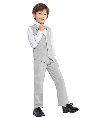 Lolanta Boys Formal Suits Kids 4Pcs Tuxedos Outfits Long Sleeve Shirts, Vest, Pants, Bow Tie(Gray, With Shirt, 5-6 Years) #TOP6