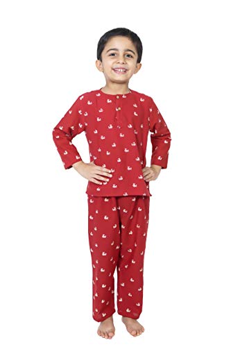 Image of Boys & Girls Cotton Night Suit, Red, 2-3 Years