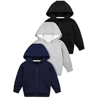 Cooraby 3 Pack Toddler Boys Fleece Full Zip Hoodies Long Sleeve Zip Up Hoodie Sweatshirt with Pocket Lightweight Jacket for Toddlers