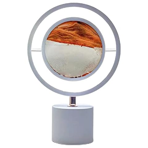 HIMALO Moving Sand Art Table Lamp, 360° Rotated Hourglass Moving Sand Desk Lamp, 3D Round Sand Picture Lamp Light With Stand Cover
