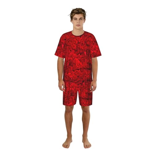 Pyjama 2 pièces homme manches courtes Red Rose1 anti-transpiration