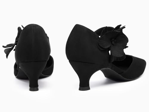 Image of Coutgo Womens Low Kitten Heels Dressy Shoes Comfortable Closed Toe Flower Slip on Formal Party Dance Heeled Pumps