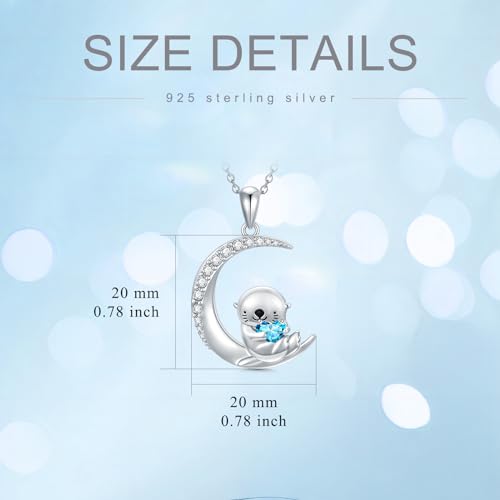 Image of PROESS Animal Birthstone Necklace 925 Sterling Silver Otter /Axolotl /Hippo /Elephant /Dachshund /Monkey /Red Panda Pendant Necklace Animal Birthstone Jewelry Gifts for Women