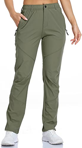 Sposulei Hiking Pants For Womens Lightweight Golf Nylon Quick Dry Stretch Walking Pants With Zipper Pockets Armygreen #TOP15