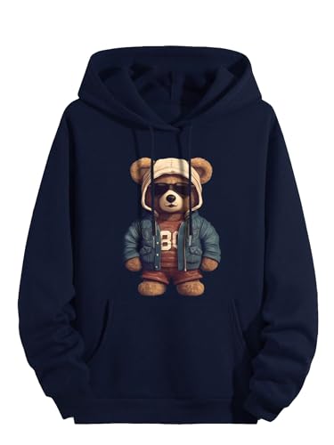 GORGLITTER Men's Bear Graphic Oversized Hoodie Funny Drop Shoulder Sweatshirts Y2K Long Sleeve Casual Pullover