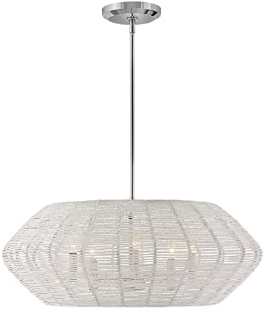 Hinkley Luca Medium Convertible Drum Pendant Chandelier - Lisa McDennon, Bohemian, 5-Light, Coastal - Polished Chrome with White Woven Shade
