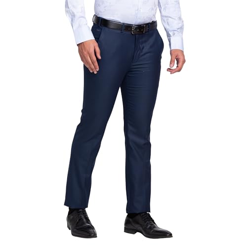 Image of Park Avenue Men's Mid Rise Solid Pattern Super Slim Fit Polyester Blend Flat Front Formal Trouser