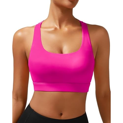 RUNNING GIRL High Impact Sports Bras for Women - Scoop Neck Strappy Sports Bra High Support Moulded Cup Workout Bra A-hot Pink XX-Large