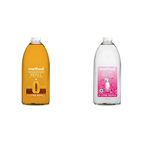 Method Wood Floor Cleaner, Almond, 739ml (Pack of 1) & Antibacterial Spray Refill, All Purpose Cleaner, Wild Rhubarb, 2L