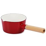 FARCADY Durable enamel-coated sauce pan Classic red milk pan Easy-to-clean frying pan 15cm...