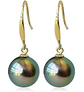 Nonnyl Classic AAA+ Quality Genuine Tahitian Black Pearl Dangle Drop Earrings 8-9mm Round &ndash; Birth...