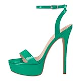 onlymakerheels Platform Stiletto High Heels for Women, Peep Round Open Toe Ankle Strap Sexy Heeled Sandals for Wedding Party Dress Green D Size14