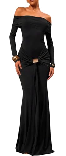 Lingt Chic Women's Grace Maxi Dress Off Shoulder Long Sleeve