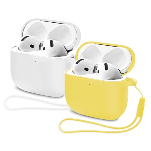 2X Mocarheri Custodia Case Compatibile con AirPods 4 2024, Case Cover Protettiva in Morbido Silicone per AirPods 4ª Generazione, LED Anteriore Visibile (Giallo+Bianco)