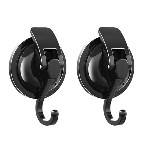 Heavy Duty Vacuum Suction Cup Hooks, Matte Black Plated Polished Super Suction for Kitchen Bathroom, 2 Pack