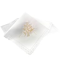 Lunexus Tauftuch Kerzentuch 35×35 cm – weißes Dekotuch mit Goldener Stickerei Kreuz und Taube sowie Spitzenrand – Dekotuch für Taufe, Taufkerze, Taufstein, Kommunion, Firmung und christliche Feier
