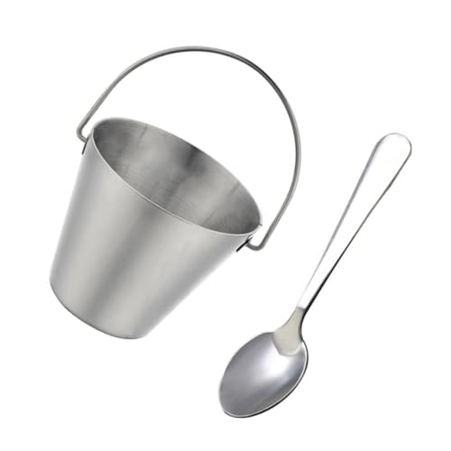 Cabilock 1 Set Stainless Steel Egg Bucket Boiled Steamed Egg Holder with Spoon for Teppanyaki Dining Table Use Housewarming present