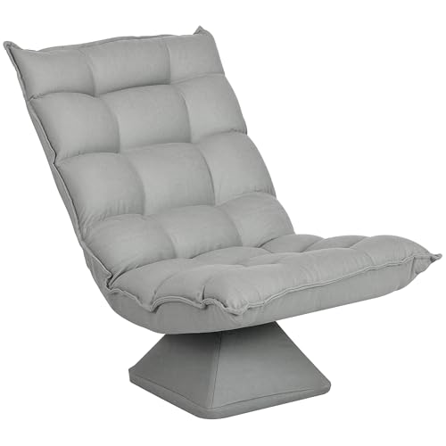 HOMCOM Lazy sillón de Suelo Relax sillón Lounge sillón de diseño tapizado Respaldo reclinable Regulable 360° Giratorio tapizado Lino Gris Claro