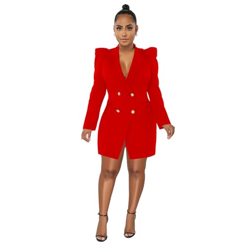 Women's Casual Peak Lapel Coat Work Office Dressy Double Breasted Blazer