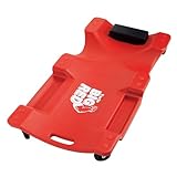 Big RED Plastic Rolling Garage/Shop Creeper: Dual Tool Trays and 6 Casters, Red,40' Mechanic Cart with Padded Headrest
