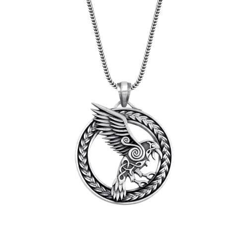THESWAF The Raven Celtic Mythology Necklace, Oxidized Crow Mens Pendant