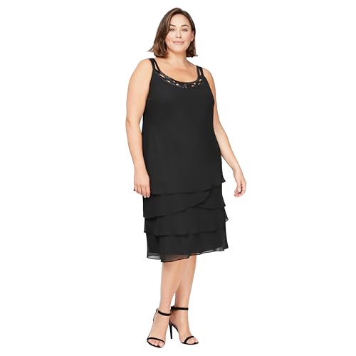 S.L. Fashions womens Plus-size Sequin Chiffon Jacket Special Occasion Dress, Black, 22 Plus