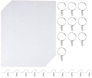 SUPVOX 30 Pieces Heat Shrink Plastic Sheet Kit Include 10 Sheets Shrinky Art Paper with 10PCS Ear Hooks and 10PCS Keychain for Kids Creative Craft