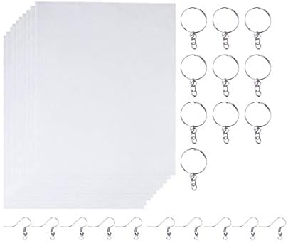 SUPVOX 30 Pieces Heat Shrink Plastic Sheet Kit Include 10 Sheets Shrinky Art Paper with 10PCS Ear Hooks and 10PCS Keychain for Kids Creative Craft