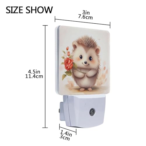 Image of Hedgehog Cute Night Lights 2 Pack Plug-in Wall Led Nightlight Auto Dusk-to-Dawn Sensor Lamps for Bedroom Kitchen Bathroom