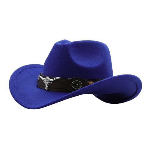 Generisch Sombrero occidental para hombre y mujer, sombrero de vaquero occidental con decoración de cabeza de toro, sombrero de jazz retro vintage, sombrero de vaquera monocolor para adultos, estilo