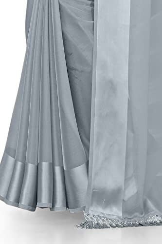 Image of MIRCHI FASHION Women's Stylish Satin Chiffon Solid Saree with Blouse Piece