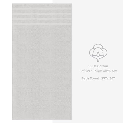 American Soft Linen Luxury 4 Piece Bath Towel Set, 600 GSM 100% Cotton Turkish Bath Towels for Bathroom, 27x54 in Large Bathroom Shower Towels, Silver Grey