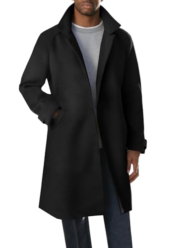 Image of Runcati Mens Trench Coat Notched Collar Single Breasted Mid Long Peacoat Slim Fit Winter Warm Chunky Overcoat