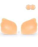 Niidor Adhesive Bra, Strapless Bras for Women Wing-Shaped Silicone Bra 2PCs Pasties for Women（D Cup） Pink