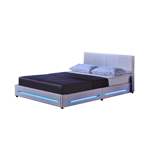 Home Deluxe - LED Bett Asteroid - Weiß, 160 x 200 cm - Inkl. Matratze und...