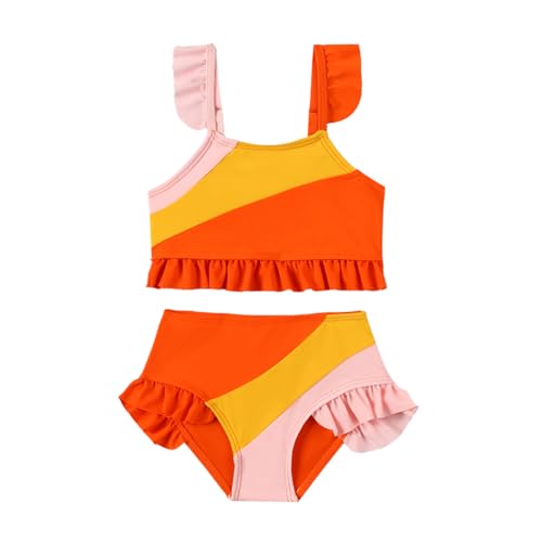Toddler Girl Swimsuit Color Block Swimwear Girls Beach Bathing Suit Two Pieces Bikini Set Summer 1-6 Years