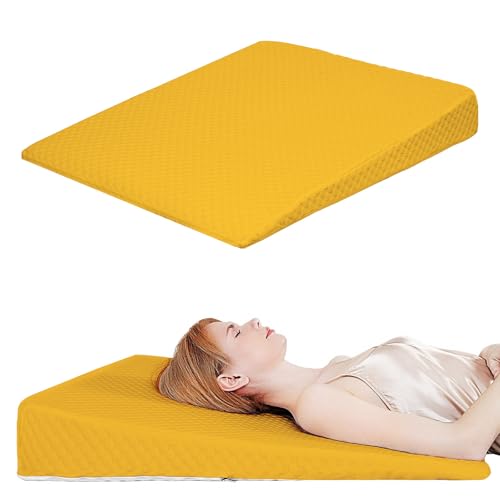 Wedge Pillow, Bed Wedge Pillows for Sleeping, Snoring, Back Support, After Surgery, Foam Triangle Pillow, Removable Washable Cover (Yellow, 5in)