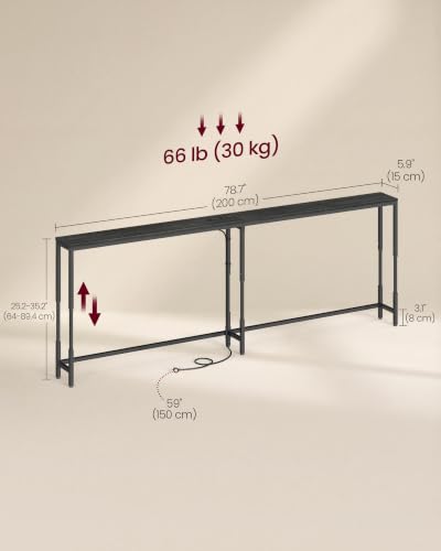 Image of VASAGLE 78.7 inchConsole Table, 25.2-35.2 inchHeight Adjustable, with Power Outlet