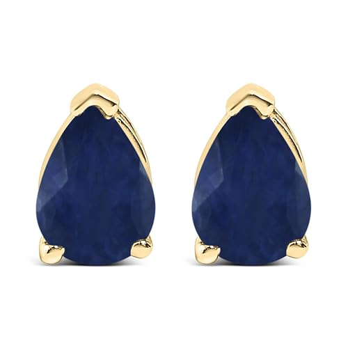 14K Yellow Gold 6x4MM Pear Shaped Blue Sapphire Solitaire Stud Earrings