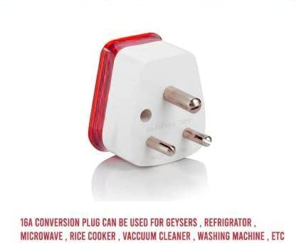 Image of KRIYAL SALES 6 amp to 16 amp Converter /Conversion Plug { Pcs of 2 } (5-16A) Converts 6A Socket to 16 A Socket for Geysers, A /C,Refrigrator,Microwave,etc for Indian and International Plugs { Red or Orange Colour With White common }