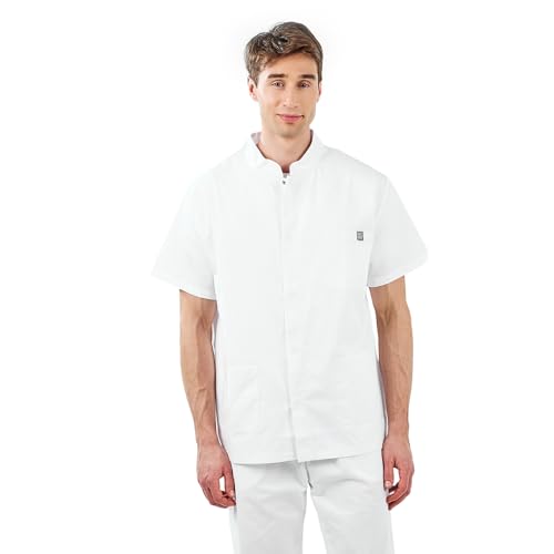 Tunique professionnelle homme blanche haut de gamme col officier et finitions boutons pression