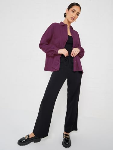 Image of Styli Women Drop Shoulder Crepe Oversized Shirt | Stylish Casual Shirt for Women | Comfortable Tops | Perfect for Office, Travel & Daily Outfits