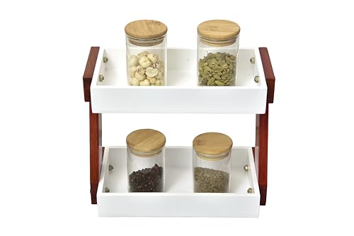 Image of Wooden Rack for Storage - Multi-Tier Spice Rack Organizer, Durable Storage Rack for Countertop, Pantry, or Cabinet - Ideal for Condiments, Jars, Cans, Utensils (Red)