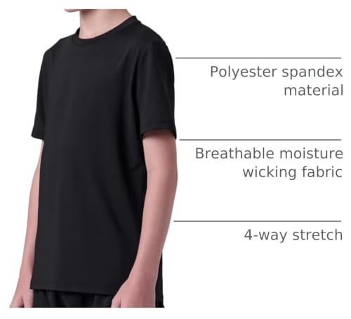 Image of 5 Pack Youth Boys Athletic Dry Fit T Shirts | Lightweight Short Sleeve Tees, Comfy Stretch, Regular Fit, for Teen Kids, Running Soccer Back to School