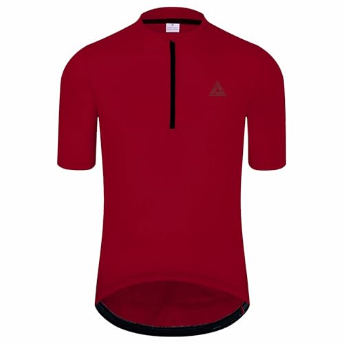 OFF PRND Men's Cycling Jersey Short Sleeves Bike Jersey 1/3 Zipper Solid Color Club Fit, Biking Cycling Shirt Zipper Pocket (Red, XL)