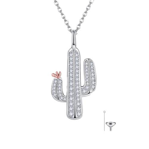 Urn Necklaces for Ashes 925 Sterling Silver Breast Cancer/Father Daughter/Cactus Pendant Necklace Cremation Memorial Keepsake Jewelry for Ashes of Loved Ones for Women