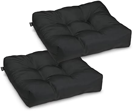 Classic Accessories Water-Resistant Square Patio Seat Cushions, 19 x 19 x 5 Inch, 2 Pack, Black, Outdoor Seat Cushions