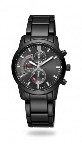 ساعة أنالوج للرجال من الفولاذ المقاوم للصدأ - ساعة كلاسيكية بسوار فولاذي متين - تصميم أنيق للارتداء اليومي، مقاس 28 ملم (أسود)